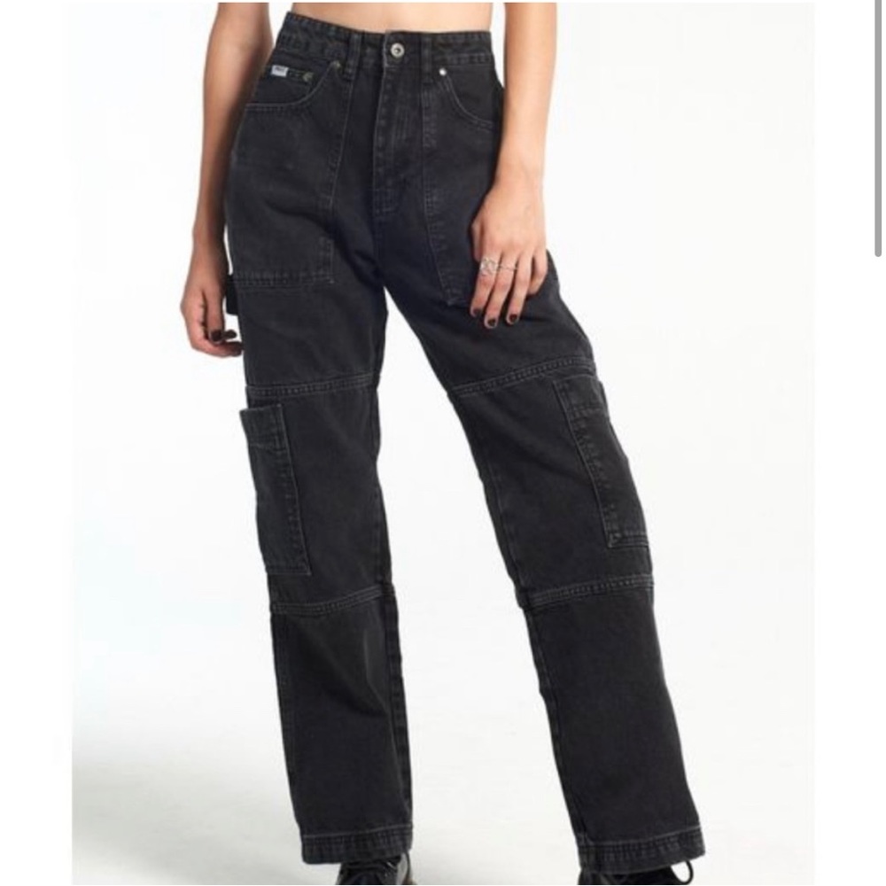 BLACK DENIM WIDE LEG CARGOS THE RAGGED PRIEST